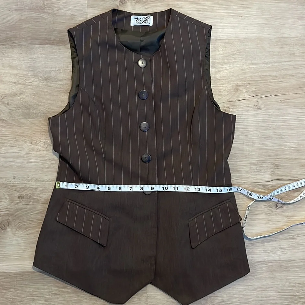 Miss Me Vintage Trending Longline Vest sz M (runs small) Brown Pinstripe - Picture 7 of 15